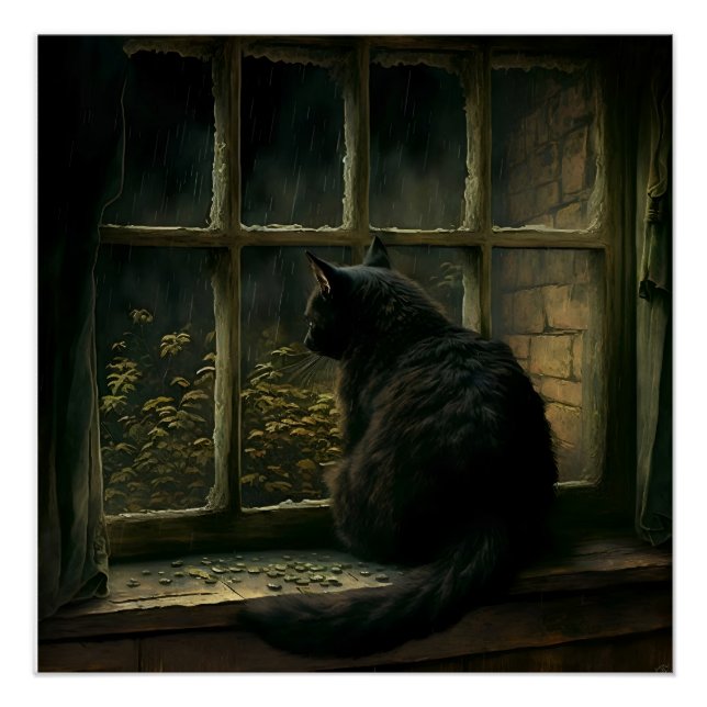 Póster Cat em uma janela (Frente)