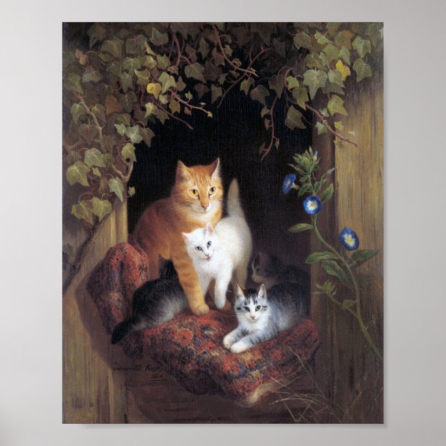 Poster Cat Family e Ivy Leaf por Henriette Ronner-Knip (Frente)