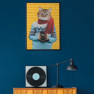 Poster Cat Fotografia em Vintage Sweater Quirky