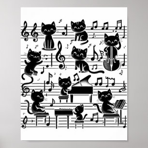 Poster Cat Gatinho Reproduzindo Música Nota Limpa Músico 