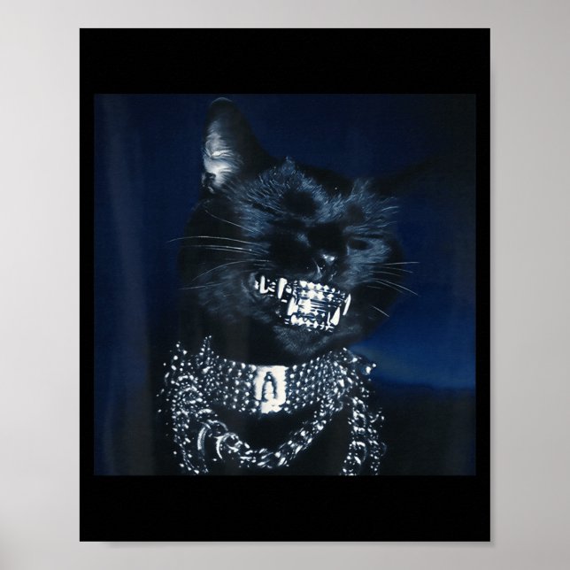 Poster Cat Grillz Funny Kitten Meme Cat Smiling Brain Rot (Frente)