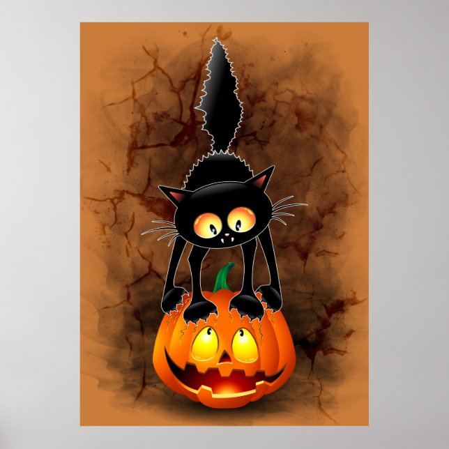 Poster Cat Halloween Personagem de desenho animado assust (Frente)