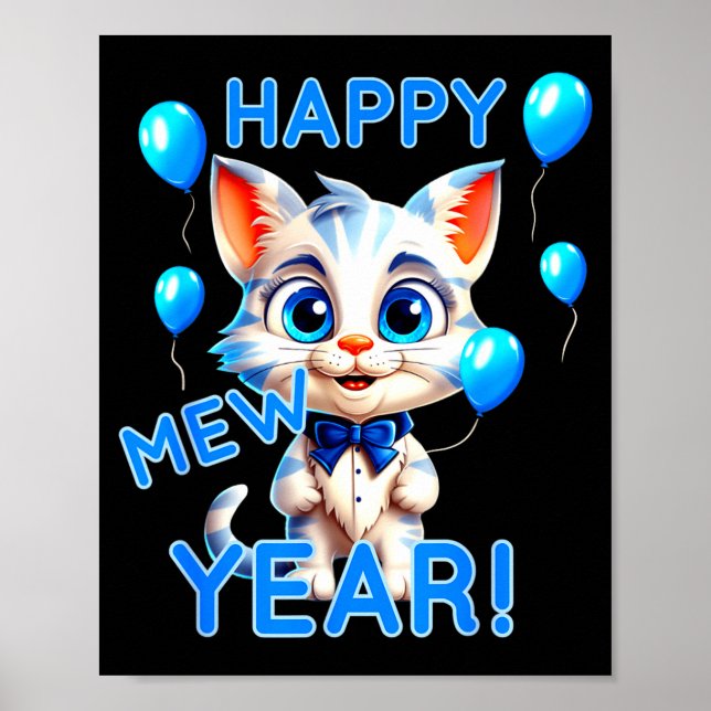 Poster Cat Happy New Year Mew Year Funny New Years Party  (Frente)