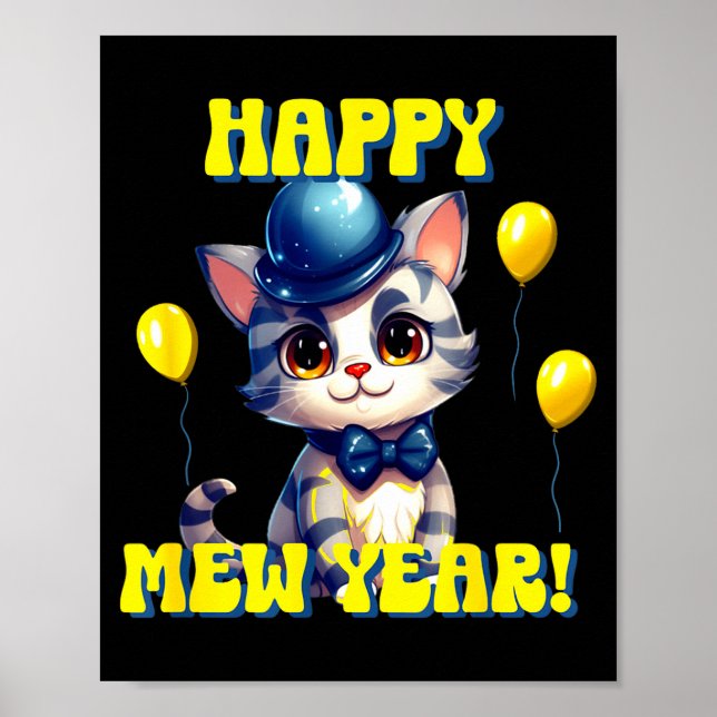 Poster Cat Happy New Year Mew Year Funny New Years Party  (Frente)
