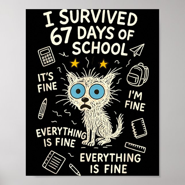 Poster Cat I Survived 67 Days Of School Teachers Students (Frente)