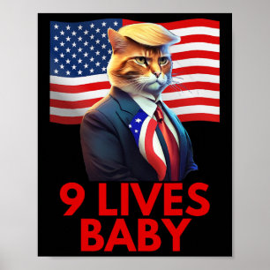 Poster Cat In Suite com Trump Hair American Flag Nine Li