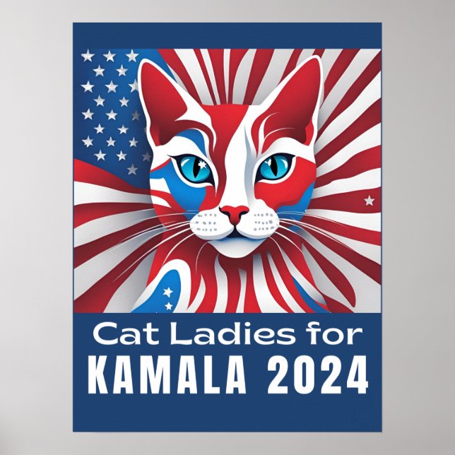 Poster Cat Ladies para Kamala Harris Presidente 2024 Post (Frente)