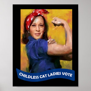 Poster Cat Ladies Vote Kamala 2024 Rosie The Riveter