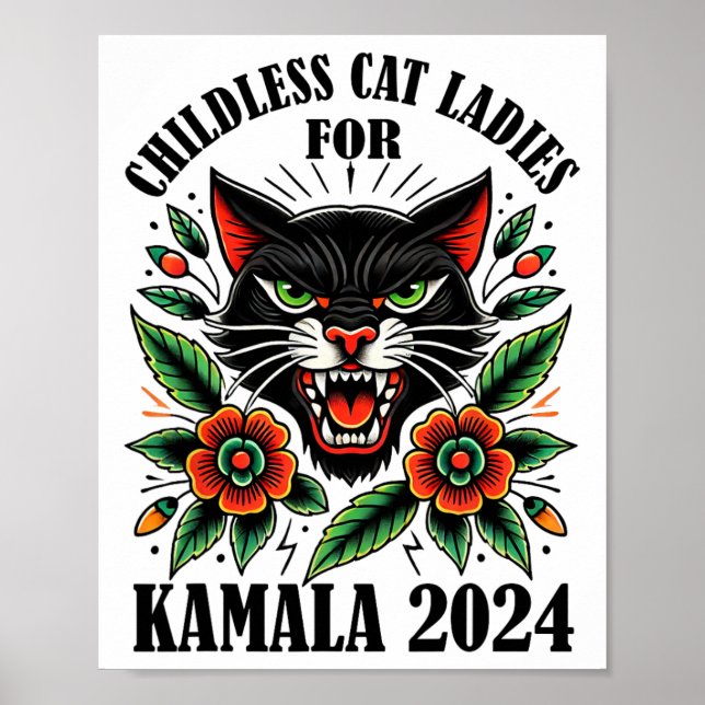 Poster Cat Lady For Kamala Harris 2024 (Frente)