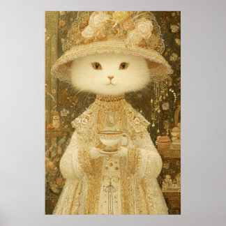 Poster Cat Lady Snow – Victorian Cat with Teacup
