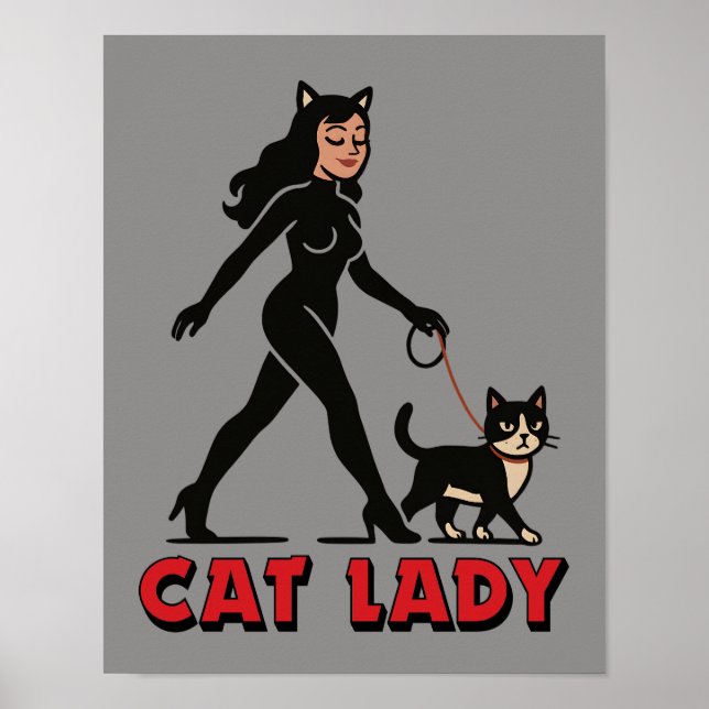 Poster Cat Lady - Tuxedo Cats Lover- Comic Art Graphic (Frente)