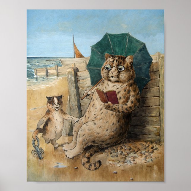 Poster Cat Lendo um Livro de Louis Wain (Frente)
