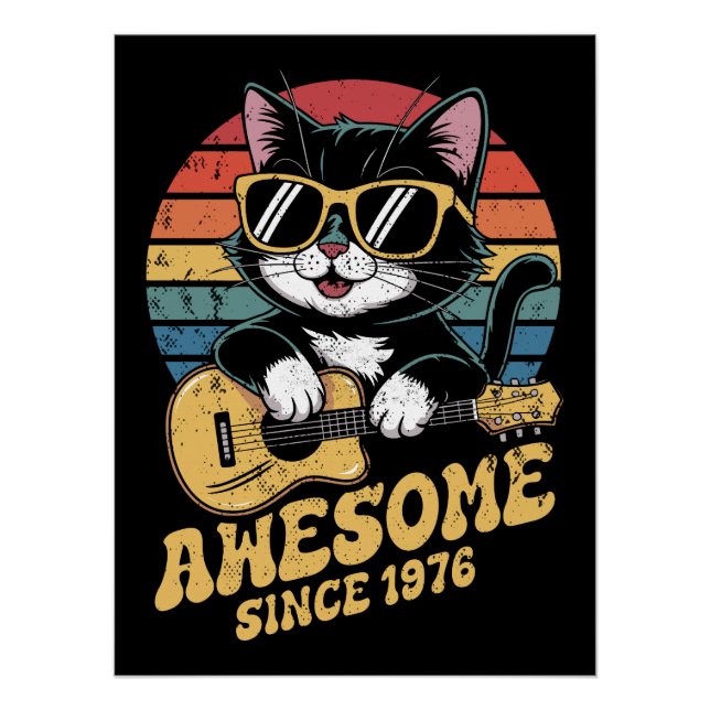 Póster Cat Lover 1976 Birthday Retro 50th Bday Ukulele (Frente)
