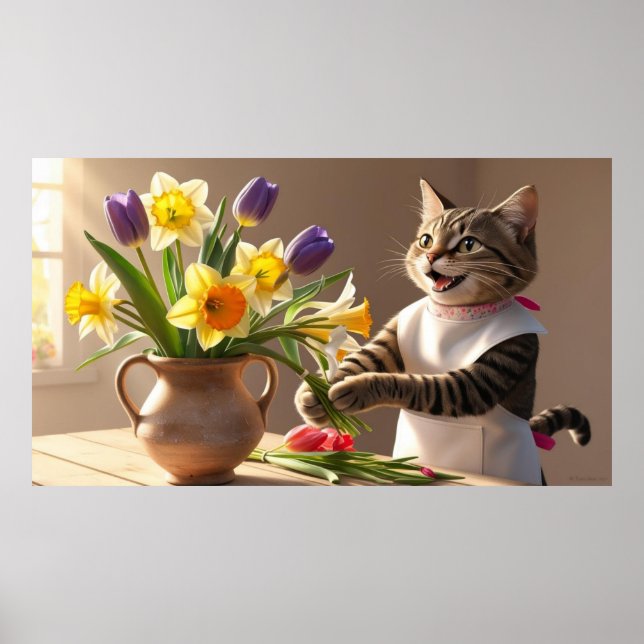 Poster Cat Mãe está arranjando Flores (Frente)