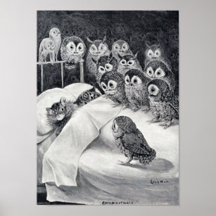 Poster Cat Nightmare Owl Bird, Louis Wain