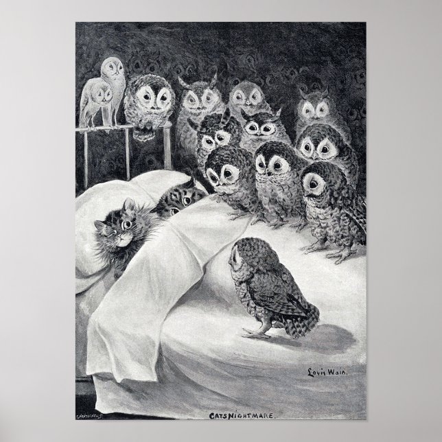 Poster Cat Nightmare Owl Bird, Louis Wain (Frente)