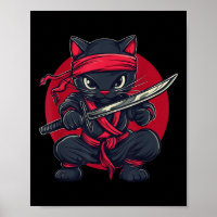 Cat Ninja Samurai Japão Bandeira japonesa Kawaii E