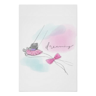 Póster Cat on Swing Pastel Watercolor