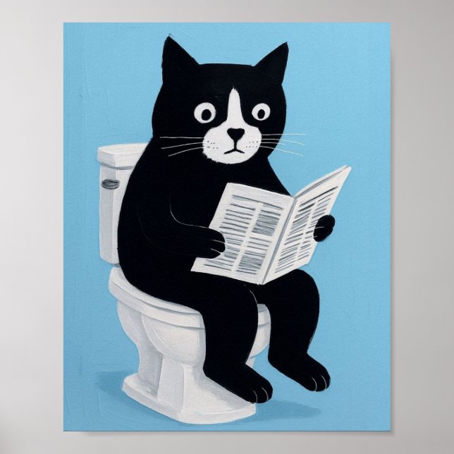 Poster Cat on toilet bathroom wall art (Frente)