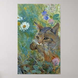 Poster Cat pegou um pássaro, Bruno Liljefors