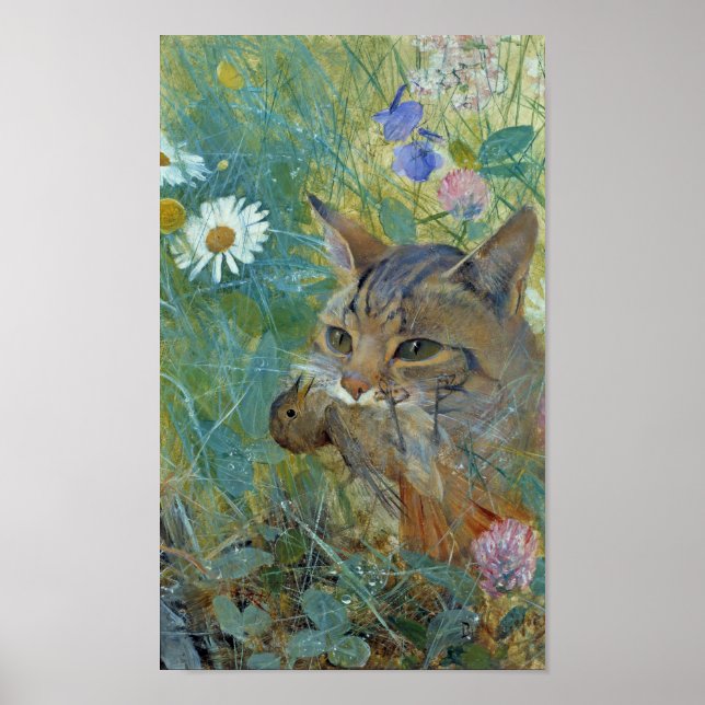 Poster Cat pegou um pássaro, Bruno Liljefors (Frente)