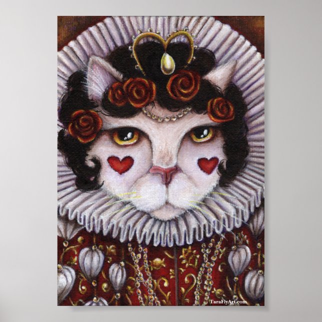 Poster Cat Queen of Hearts Alice Wonderland Royalty Art (Frente)