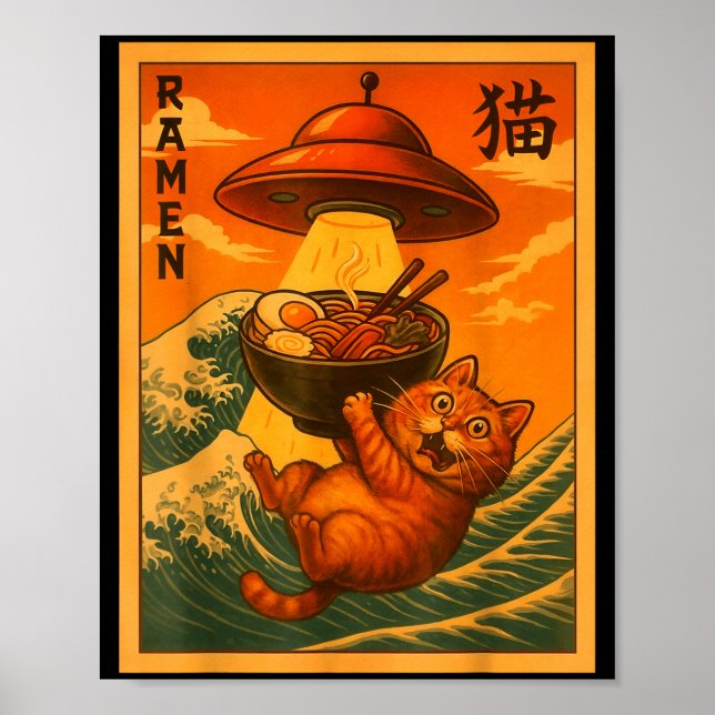 Poster Cat Ramen Ufo Funny Japanese Anime Men Women Teens (Frente)
