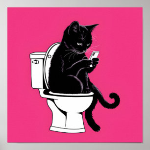 Poster Cat Sentado em um Banheiro