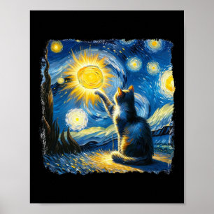Poster Cat Starry Night Van Gogh Cat Para Cat Lover Cat M