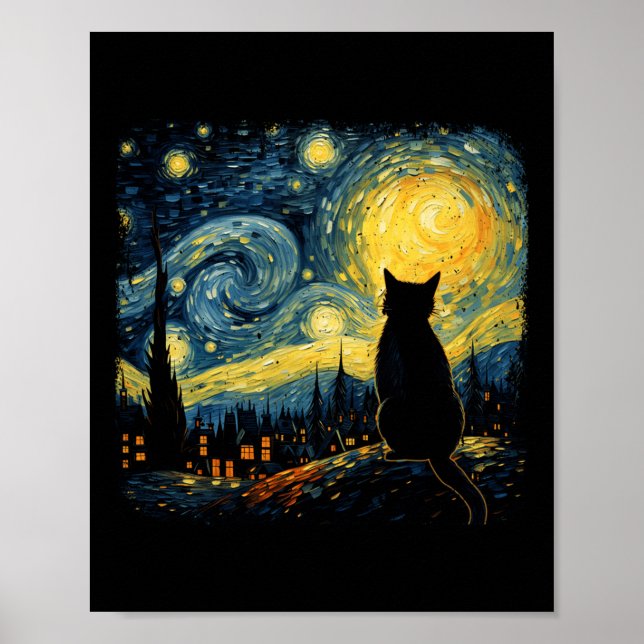 Poster Cat Starry Night Van Gogh Cat Para Cat Lover Cat M (Frente)