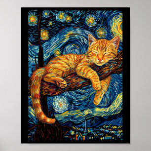 Poster Cat Starry Night Van Gogh Cat Para Cat Lover Cat M