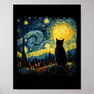Poster Cat Starry Night Van Gogh Cat Para Cat Lover Cat M