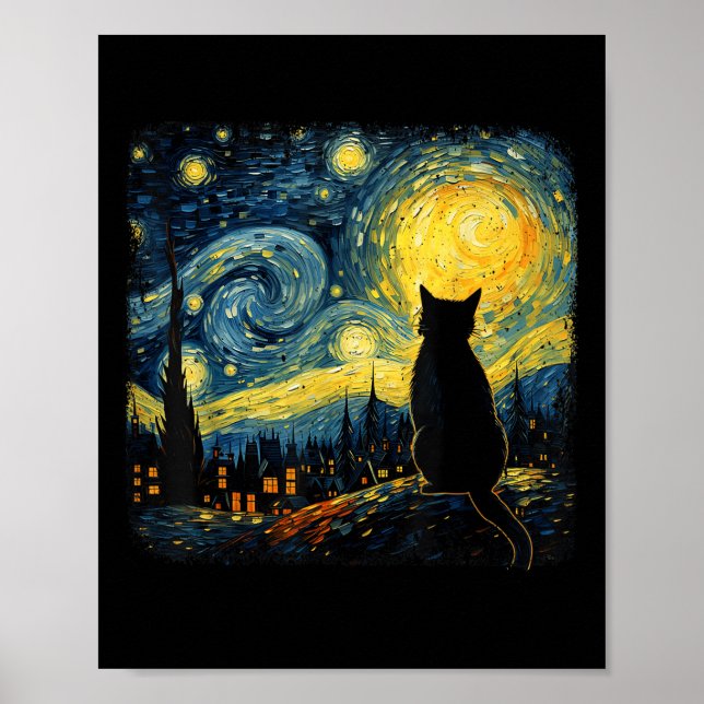 Poster Cat Starry Night Van Gogh Cat Para Cat Lover Cat M (Frente)