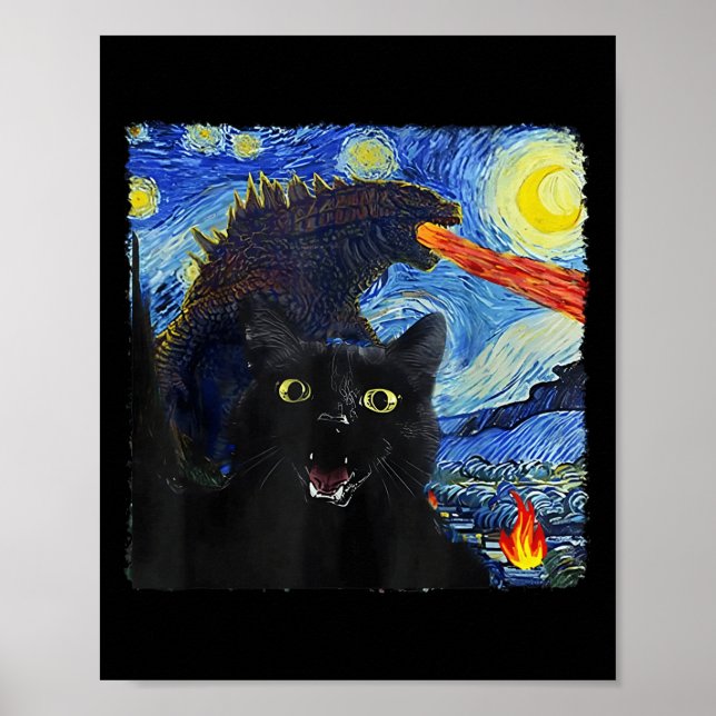 Poster Cat Starry Night Van Gogh Cat Para O Gato De Gato (Frente)