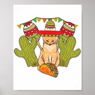 Poster Cat Taco Sombrero Mexicano Fiesta Funny Cinco Mães