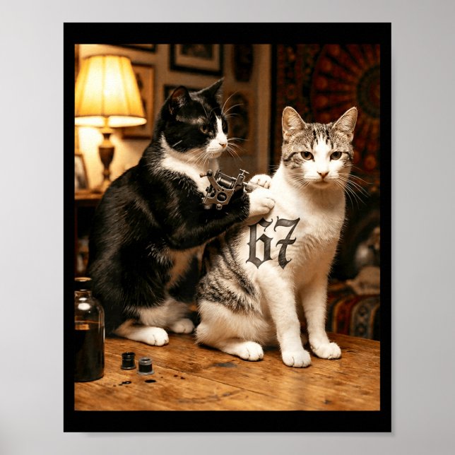 Poster Cat Tattoo Artist 67 Six Seven Seis Siete Brain Ro (Frente)