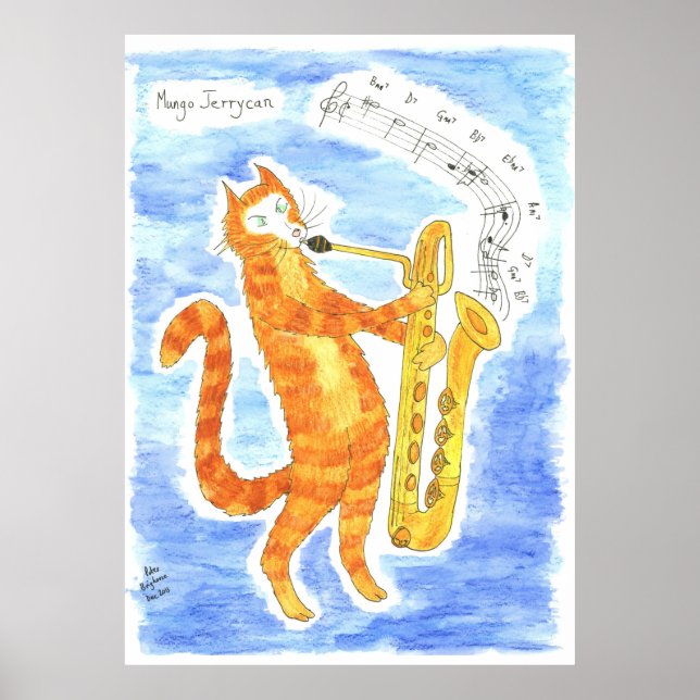 Poster Cat toca Baritone Saxofone "Passos Gigantes" (Frente)