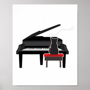 Poster Cat Tocando Piano Music Lover Camisetas engraçadas