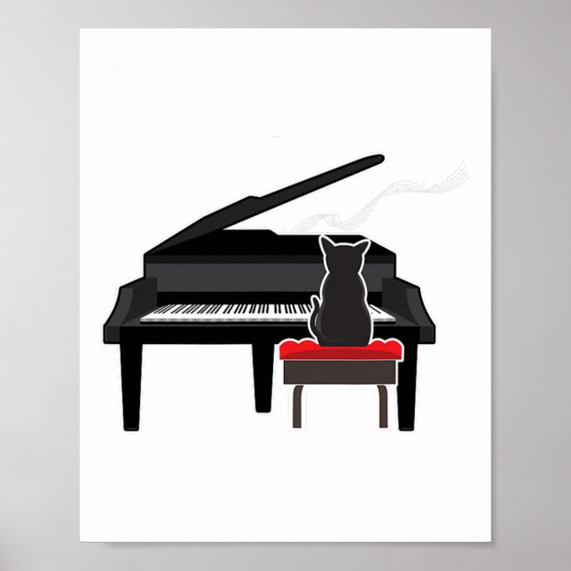 Poster Cat Tocando Piano Music Lover Camisetas engraçadas (Frente)