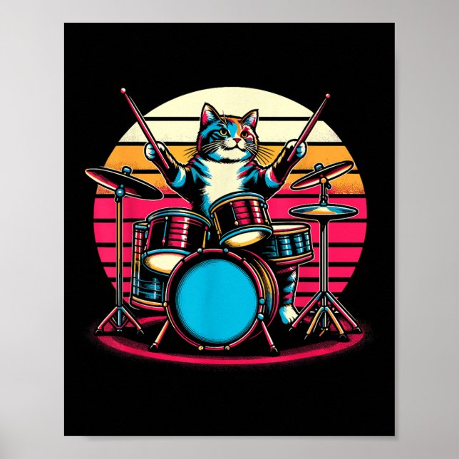 Poster Cat Tocando Tambores Drummer Novelty Music Lover F (Frente)
