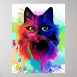 Poster Cat Trippy Psychedelic Pop Art<br><div class="desc">Retrato de Pop de Arte Psicodélica em Tintas Coloridas. Ilustração vetorial originalCopyright BluedarkArt The ChameleonArt.</div>