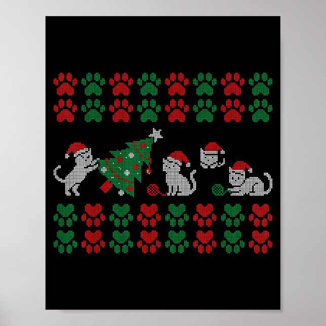 Poster Cat Ugly Sweater Pattern Christmas Knitting  (Frente)
