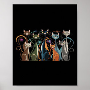 Poster Cat Vintage Retro Médio Século Moderno Cats de Olh