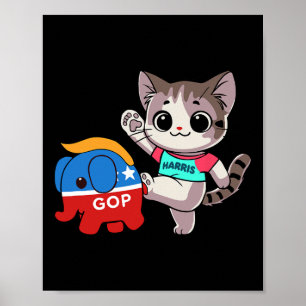 Poster Cat Vs. Gop Elephant - Kamala Harris - Anti Trump