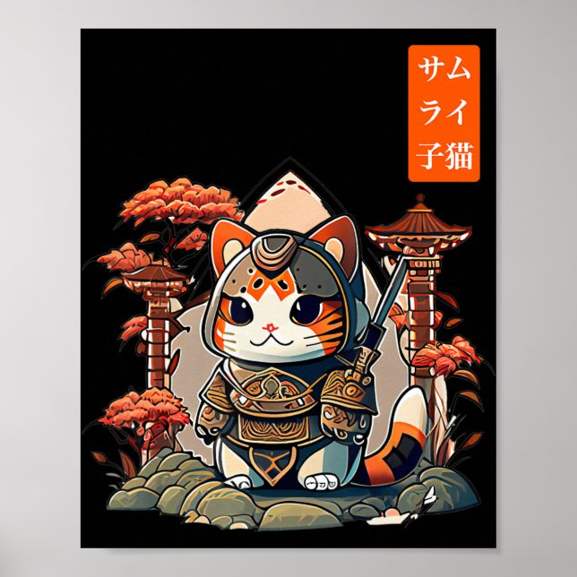 Poster Cat Warrior Japonês Escrevendo Anime Art para kawa (Frente)
