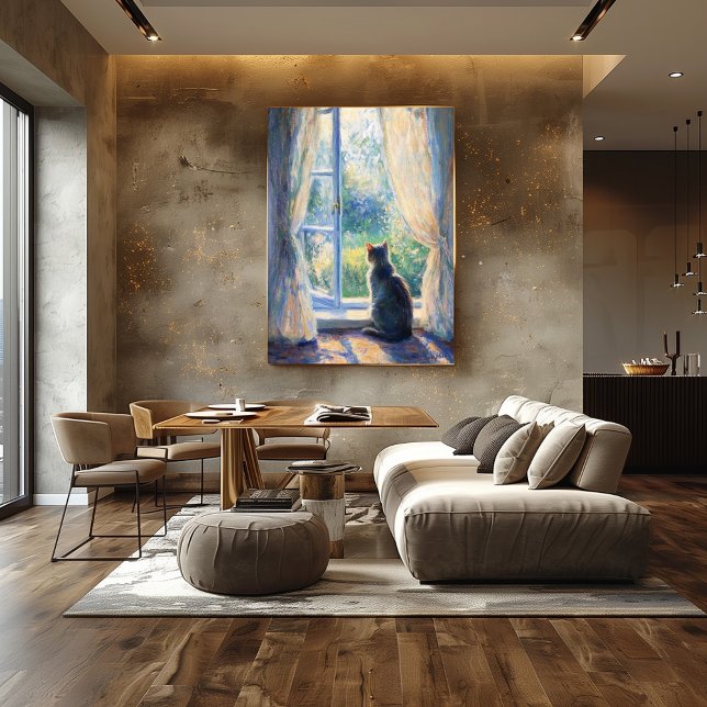 Poster Cat Watting from Sunlit Window - Impressionista (Criador carregado)