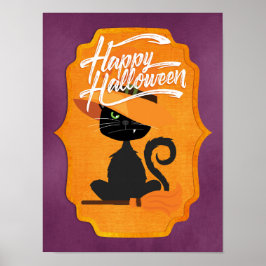 Poster Cat Witch Happy Halloween