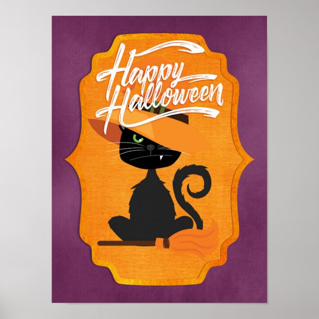 Poster Cat Witch Happy Halloween (Frente)