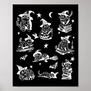 Poster Cat Witeen Halloween Cat Pumpkin Salem Witch Cat L