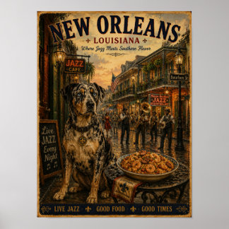 Poster Catahoula Leopard Dog em Arte de Viagem de Nova Or